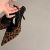 New Fashion Belt Buckle Strap Pointed Toe Women Pumps One Kick Bare Heels Baot Shoes Leopard Print Sexy Dress Sandalias De Mujer