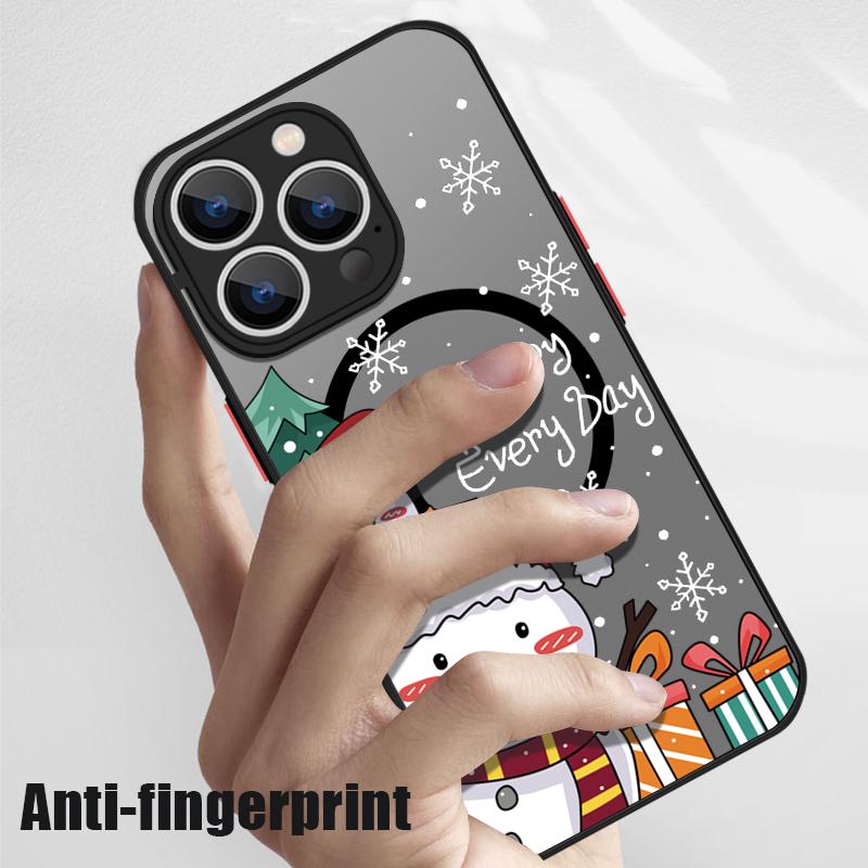 Handyhülle mit Weihnachtsbaum- und Schneemann-Print für iPhone 16 15 Pro Max 14 13 Pro 12 11 8 7 für MagSafe, magnetisch, stoßfest, weiche Kante, klare, matte Hülle