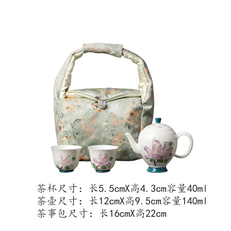 

Hand-painted Iris Bead Curtain Travel Tea Set Kit Retro 1 Pot 2 Cups Tea Brewing Organizer Portable Outdoor Stock Bags Craft