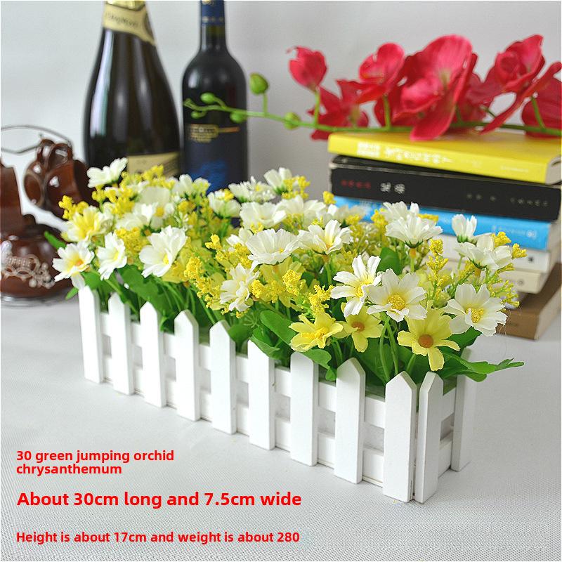 Artificial Flower Set: Wooden Fence & Small Potted Plants for Home Decoration
