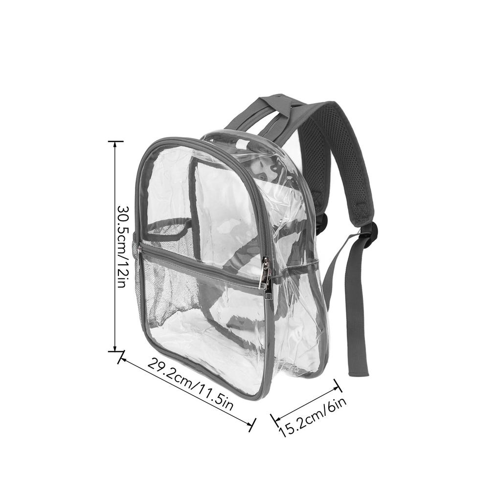 PVC Transparent Backpack Portable PVC Zipper Design High Capacity Clear Backpack for School Grey