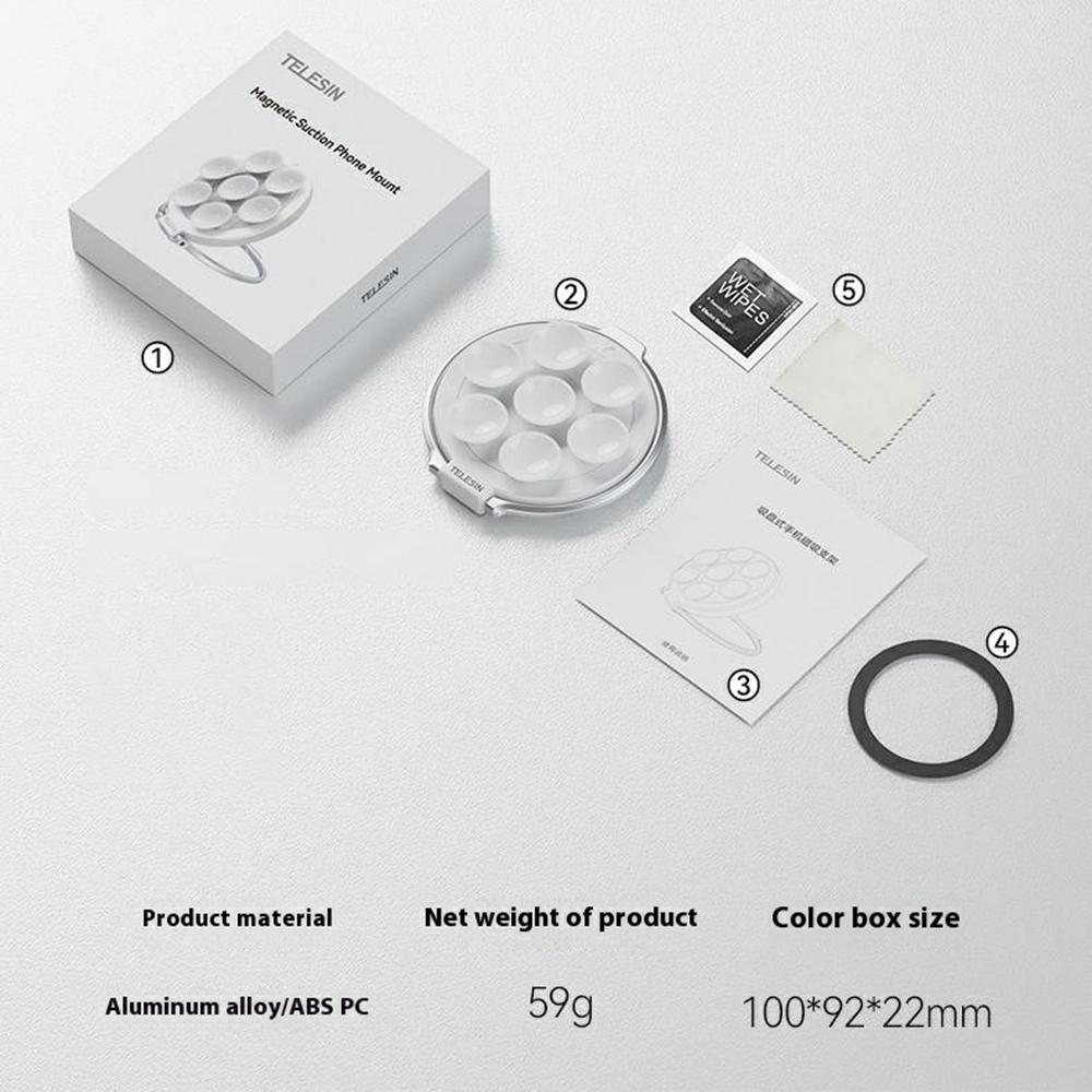 TELESIN P3-SUS-01 Suction Cup Phone Mount Magnetic Mirror Glass Portable Silicone Phone Ring Holder