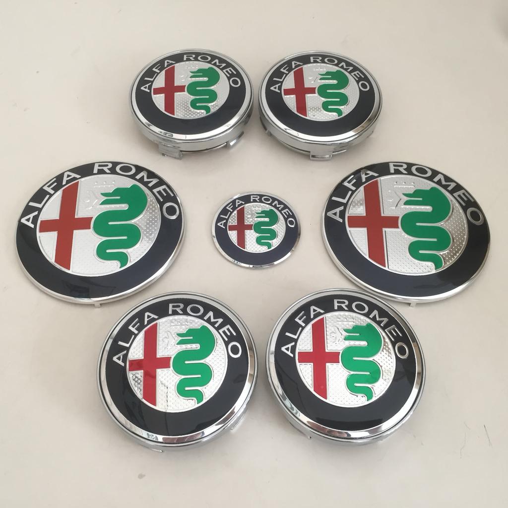 7pcs for AlfaRomeo 74mm 60mm Car Front Hood Emblem Bonnet Wheel Center Cap Steering Sticker Rear Trunk Badge Decal Styling