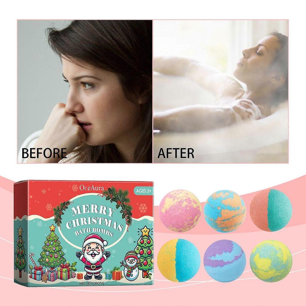 Limited time!!Oceaura Christmas Colored Bath Bombs Bubble Shower Fragrance, Moisturizing, Long-Lasting Scent, Plant-Based Cleansing Bath Balls