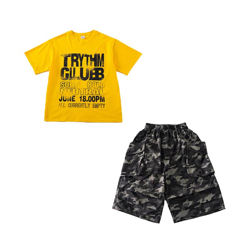 Trendiges Streetdance-Performance-Kostüm für Kinder - Gelbes Hip-Hop-Jazz-Outfit für Jungen und Mädchen