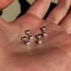 925 Silver Micro-Pave Sparkly Round Ear Bone Studs, Screw-On Sleep-In, No-Remove, Mini Small for Women