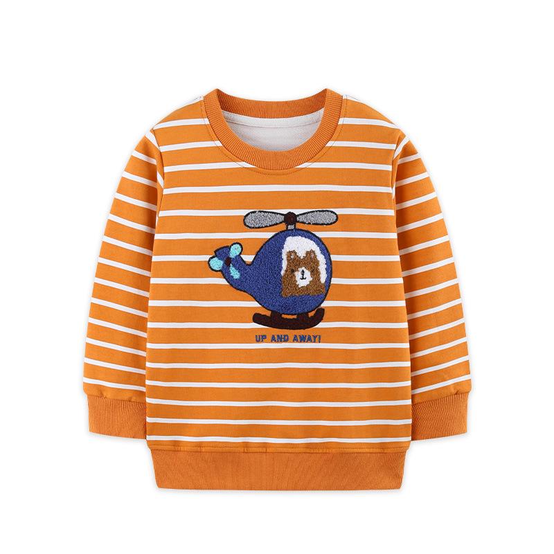 Autumn Striped Hoodie for Boys - European Style Toddler Pullover with Towel Embroidery 3Y