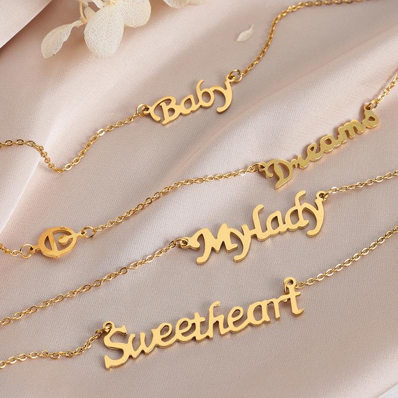 European & American High-End Titanium Steel Gold Letter Pendant Necklace for Women