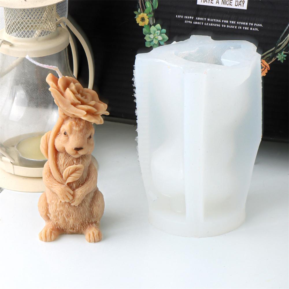 3D Flower Rabbit Candle Silicone Mold DIY Soap Resin Plaster Animal Making Tool Easter Bunnies Shape Cake Decorating Mould