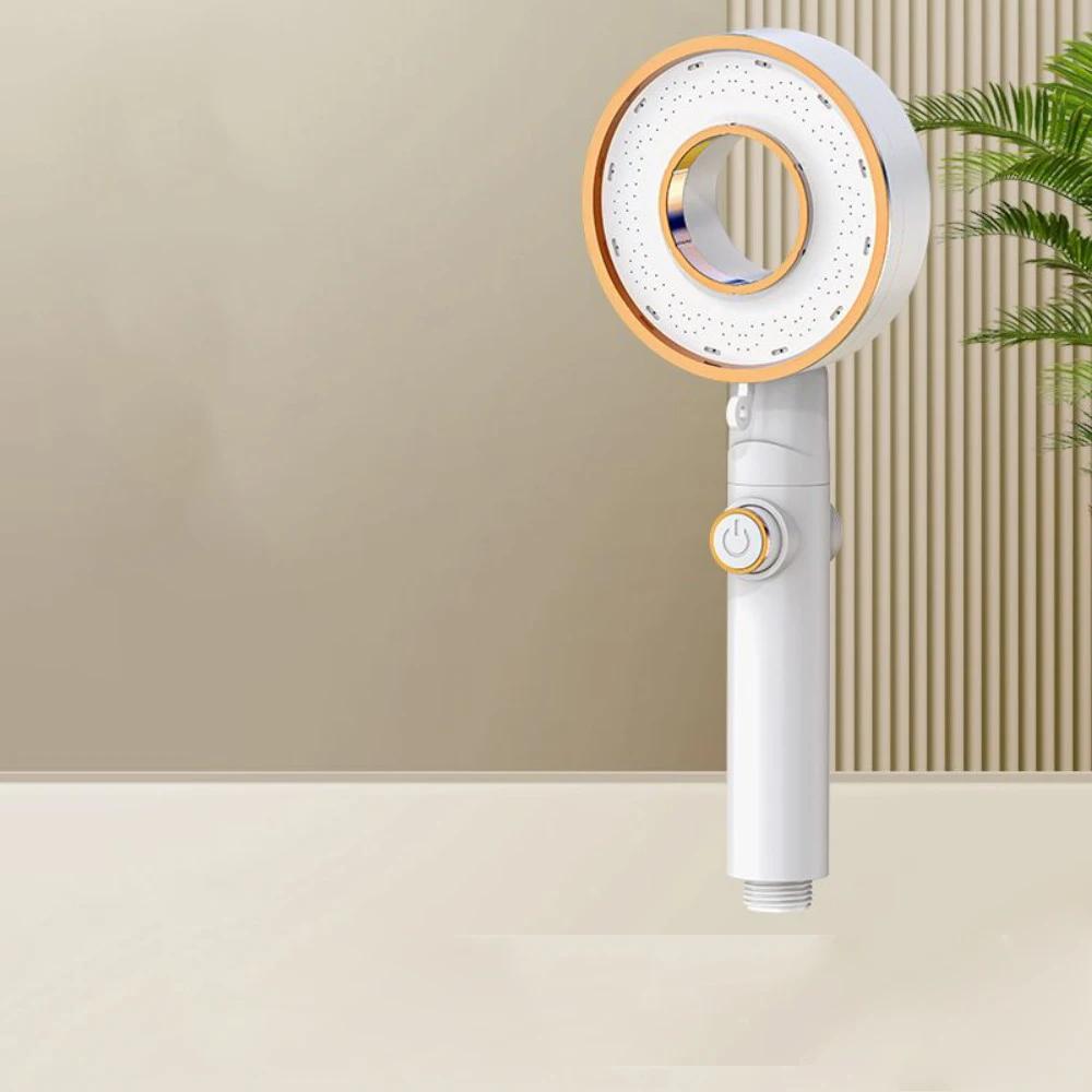 1PC Ring Highpressure Shower Head 3 Modes Large Flow Massage Water Saving ABS Handheld Showerheads with OneKey Stop Water