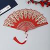 Elegant Chinese Lace Folding Hand Fan with Tassel Vintage Portable Prop for Ancient Costume Shoot Traditional Cultural Events