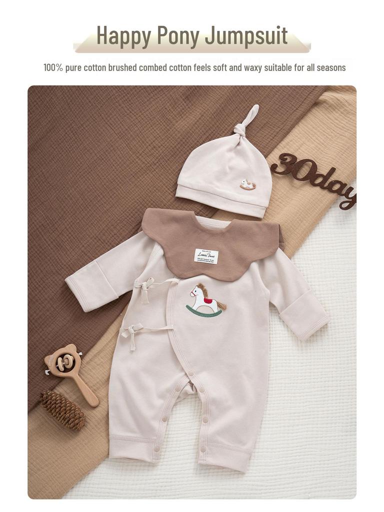 Infant Horse-Themed Long Sleeve Romper - Autumn/Winter 100 Days New Year Outfit