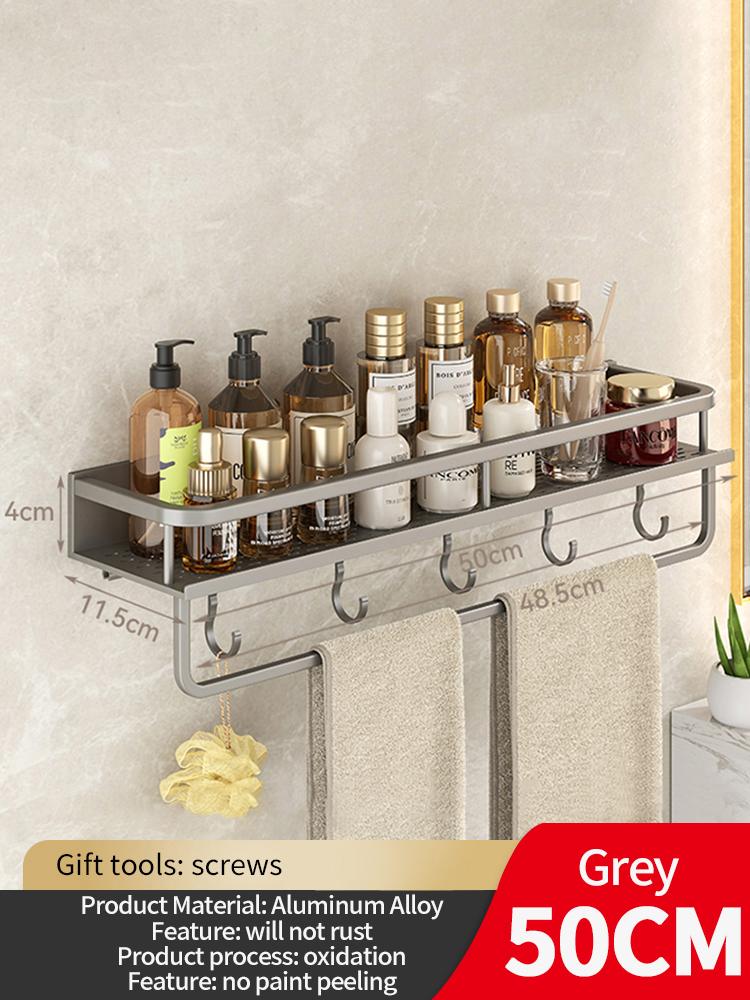 50CM/60CM Aluminum Bathroom Shelf Shelves Shampoo Makeup Storage Holder Kitchen Organizer Wall Mounted Rack Access