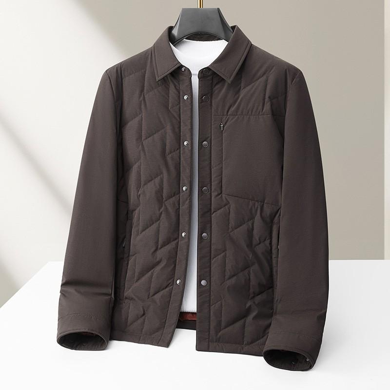 Mens Lightweight Down Jacket With Stand Collar Workwear Style 90% White Goose Winter Warm Business Casual Coat