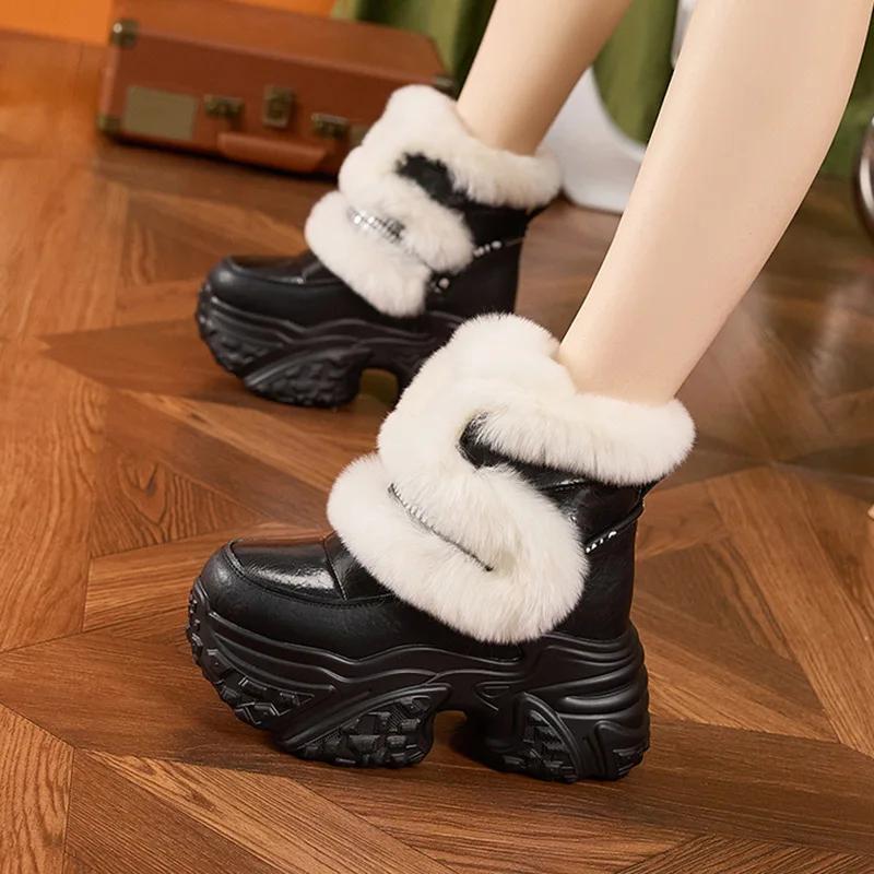 Mote Snøstøvler Dame 2025 Nye 10cm Høy Hæl Vinterstøvler Dame Plattform Mote Varme Dame Ankelstøvler