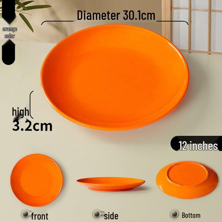 Melamine Round Plate: Porcelain-Look, Two-Color, for Commercial Use In Restaurants and Buffets - Perfect for Fast Food, Rice Bowls, and Cold Dishes.
