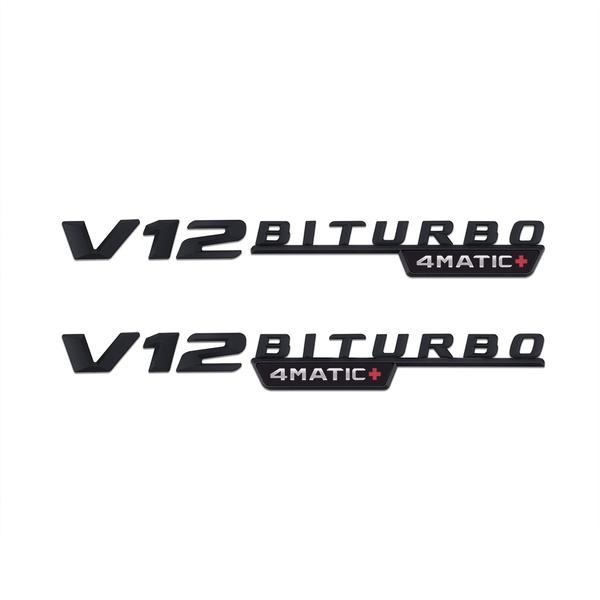 2pcs V12 BITURBO 4MATIC Logo Letters Sticker For C E S G Class SL ML W221 W205 W210 W211 W212 Fender Badge Decal