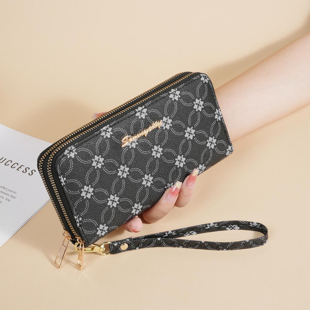 Fashion Women Wallet Faux Leather Double Zipper Large Capacity Clutch Pure Card Holder Wallet