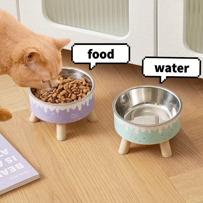 1pc cat bowl ice cream pet bowl high footed bowl dog large capacity stainless steel bowl anti knock