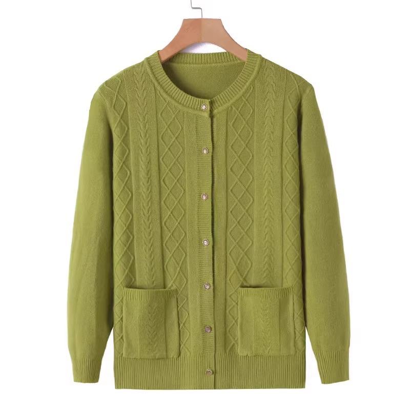 Μαλακές Πλεκτές Μπλούζες Ηλικιωμένων Γυναικών Μέσης Ηλικίας Άνοιξη Φθινόπωρο Μονόχρωμη Κομψή Ζακέτα Καρντιγκάν Εξωτερικά Ρούχα Τοπ Μητέρα