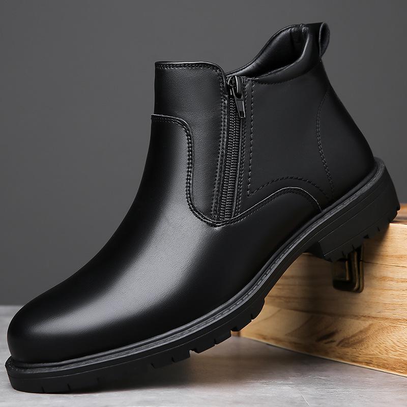 

Autumn Winter New Designer Leather Boots for Men Solid Color Fashion Platform Shoes Male Fashion Casual Business Ankle Boots Man 38