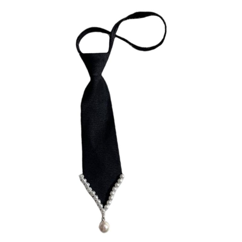Привлекательные Однотонные Черные Галстуки Декоративные Жемчужины Воротник Японский seifuku Косплей Готовый Галстук Школьница Костюм Шейный Платок 1 чёрный
