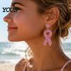 Meaningful Gifts for Her 1 Pair Breast Cancer Earrings Women, Glitter Rhinestone Lightweight Fashion Jewelry Ribbon Drop Dangle Earrings, Awareness
