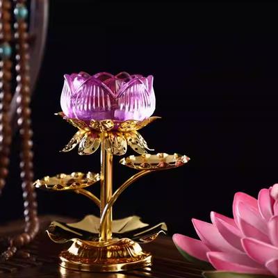 1 Stück Hoher Fuß Imitationskristall Legierung Kerzenständer Legierung Kerzenhalter Butterlampe Lotusöl Votivhalter Kleine Votivkerzen