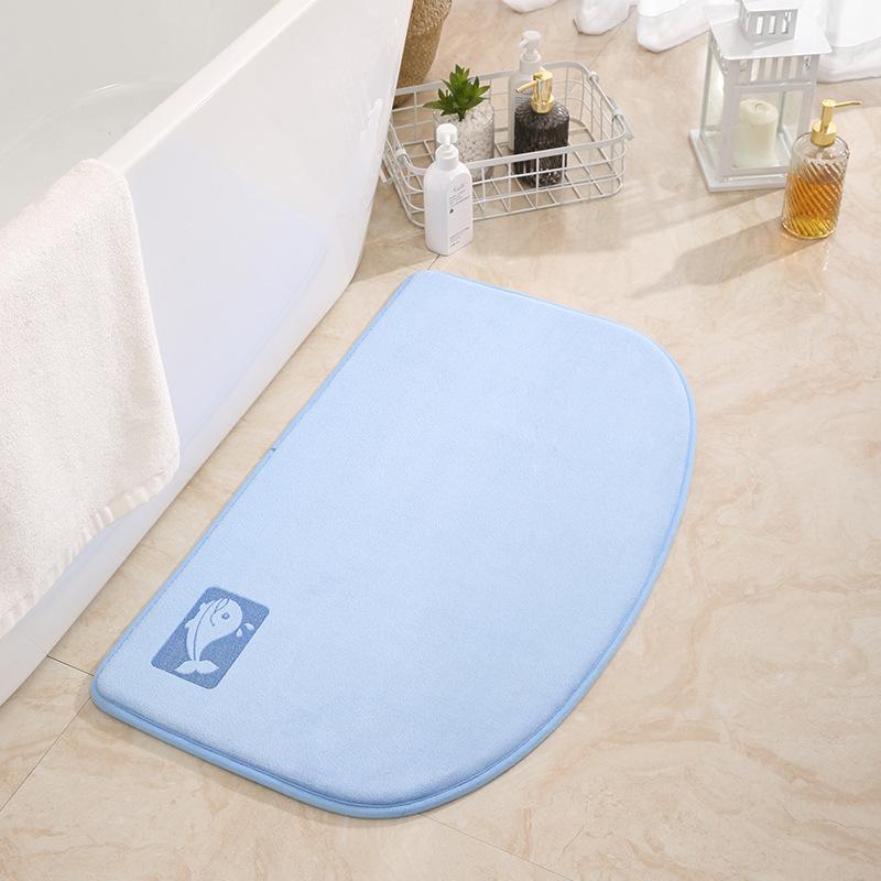 Inyahome Light Blue Cute Bathroom Mat Half Round Memory Foam Floor Rugs  Non-Slip Highly Absorbent Inside Funny Entryway Carpet