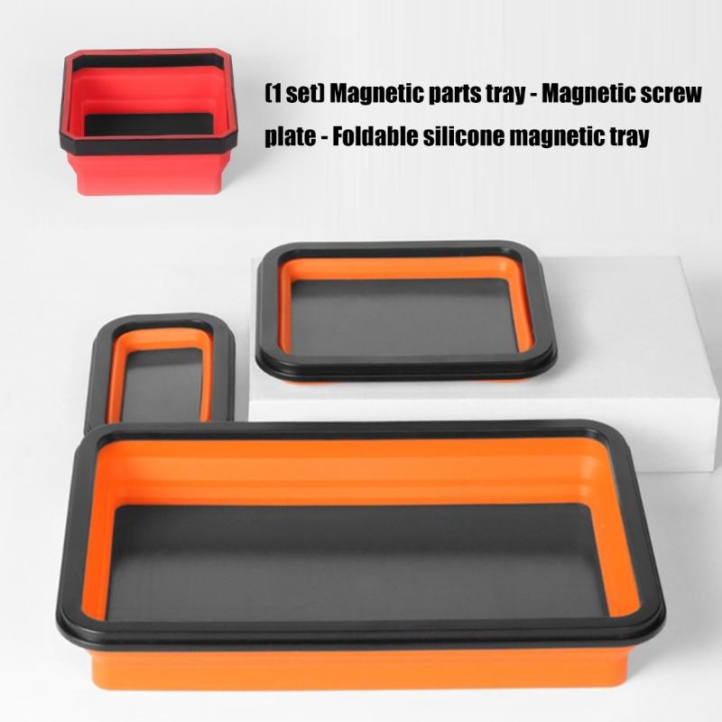 Solid Silicone Magnetic Screw Tray Collapsible Storage Box Portable Tool Holder Magnetic Parts Organizers For Mechanics