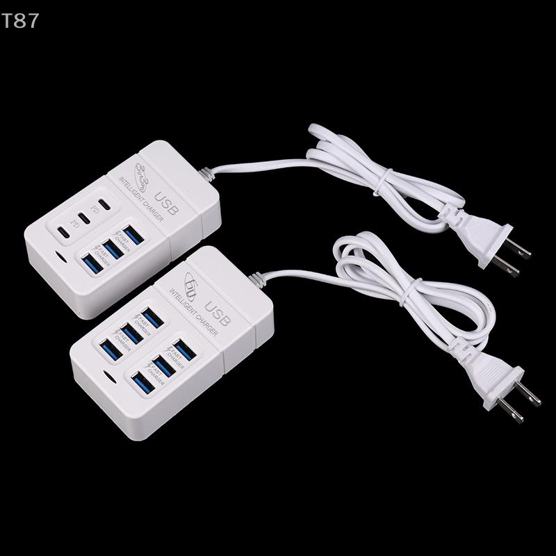 35W PD Type-C US Plug Mobile Phone Charger 1 Unit Quick Charging 6-Port USB Hub Adapter