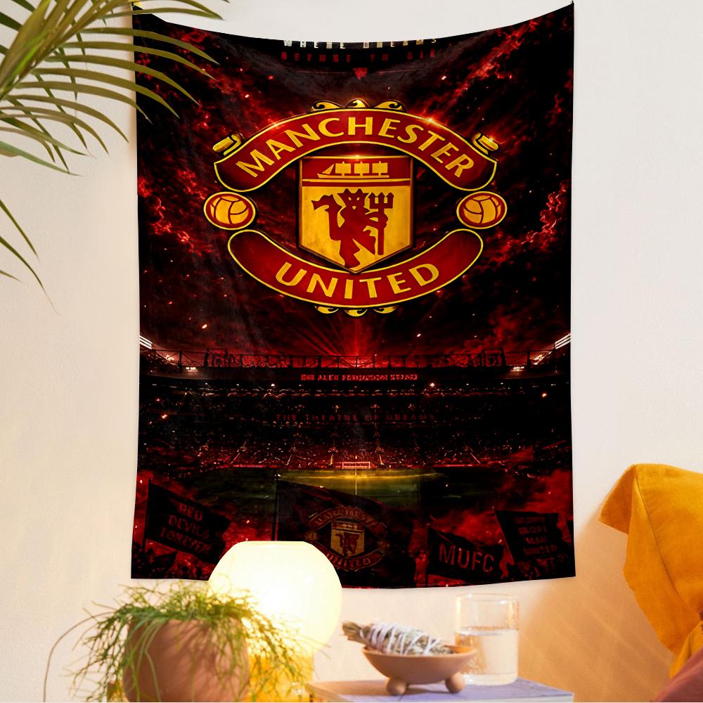 Decorative Wall Tapestry Manchester United Red Devil Crest Stadium Poster Football Gift for Fans