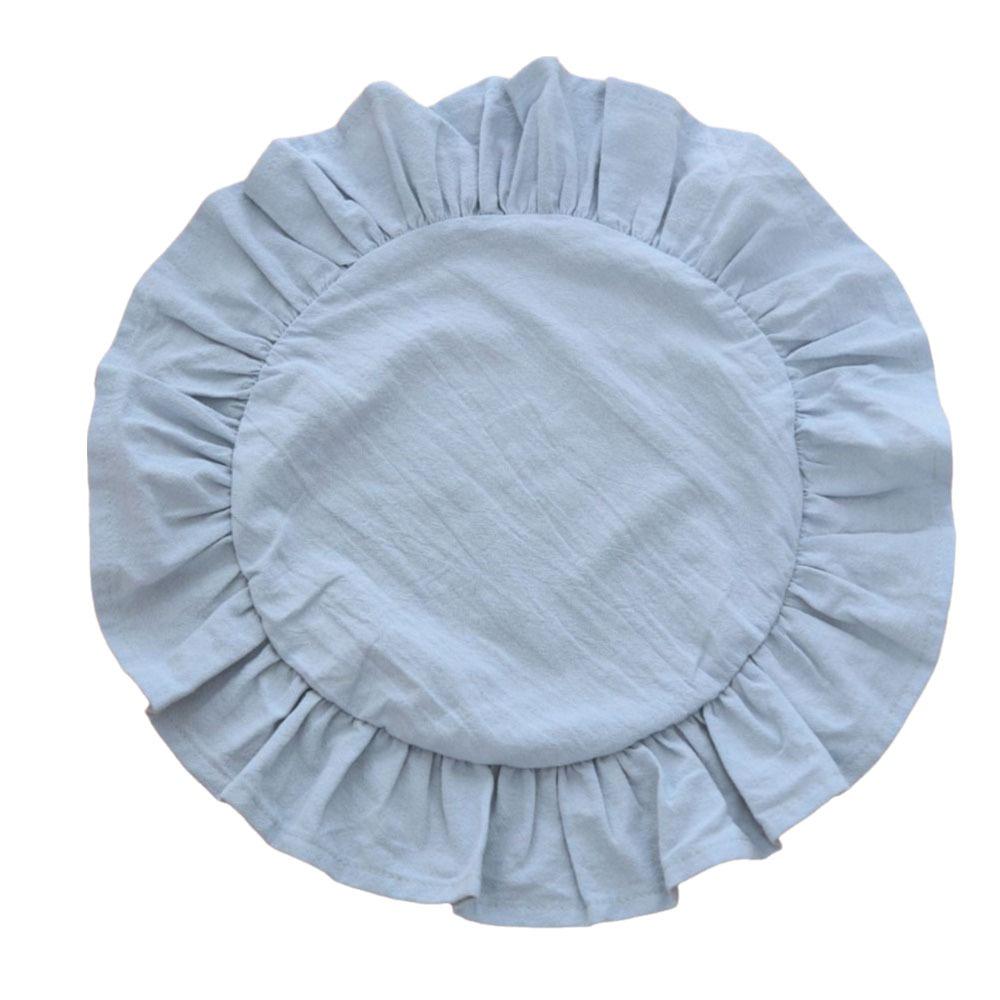 

Multi-Purpose Solid Color Ruffled Placemats Round Cotton Cloth Napkins Rustic Placemat for Wedding Decoration Table Decor L синий