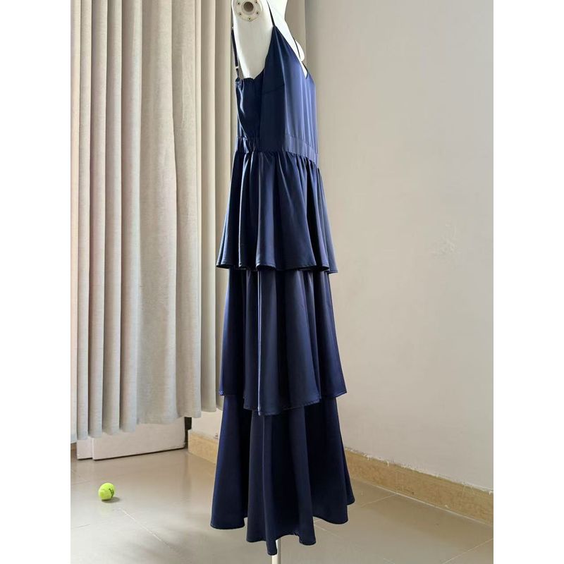 Satin Fabric Glossy Smooth Draping Multi-Layer Skirt Cake Skirt Dress