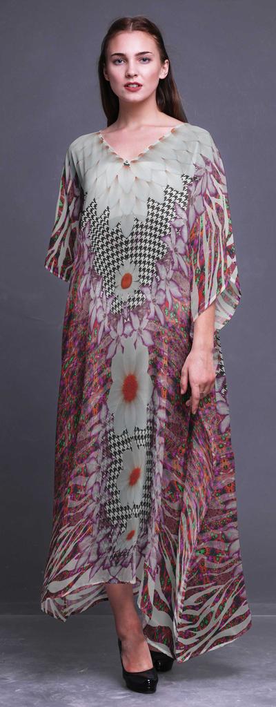 Phagun Geometric Check|Lily & Floral Ladies Plus Size Kaftan Summer Wear Beach Coverup Kimono