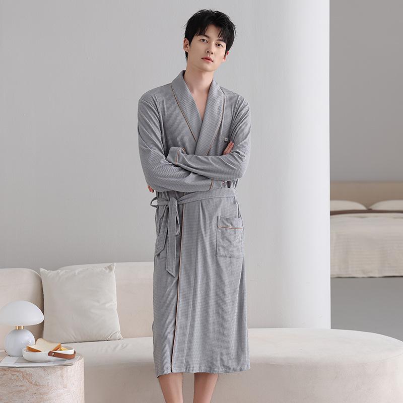 Pyjamas Herren Frühling und Herbst Baumwolle Langarm Bademäntel Herren Pyjamas Mittel und Lang Yukata Übergröße Loungewear