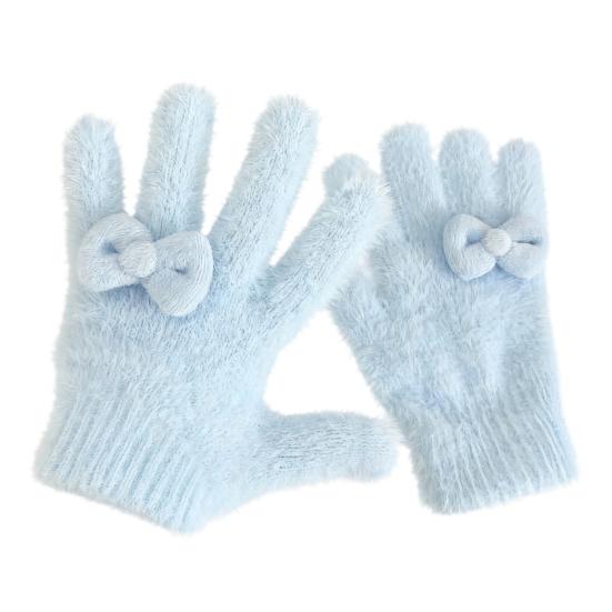 

Женские пушистые термоперчатки, пушистые толстые перчатки с полными пальцами и бантами, зимние плюшевые перчатки для холодной погоды, спорта, вождения, рождественские подарки синий