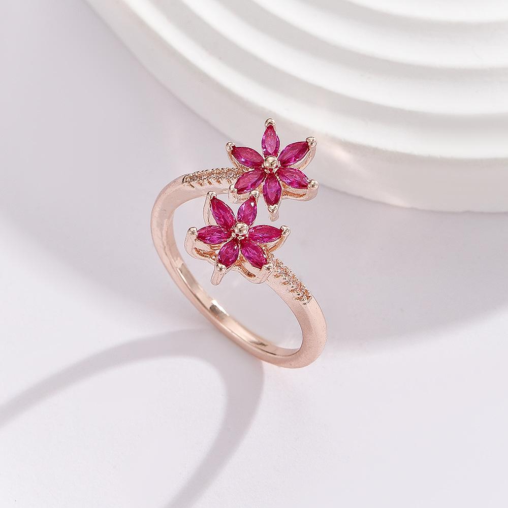 Charm-In 1pc Cubic Zirconia Flower Decor Wrap Ring Copper Jewelry Valentines