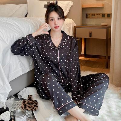 Kadın Yüksek Kalite Moda Pijama Takımı 2025: Uzun Kollu, Uzun Pantolonlu, Küçük Kalpli, Yaka Tasarımlı, Ev Giyimi.