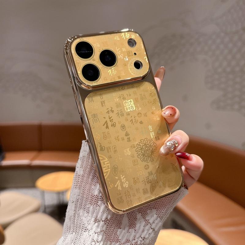 Electroplated Large Window Lucky Character Case for For Iphone 17 16 15 14 Plus 13 Pro Max Camera Protection Shockproof Matte Cover