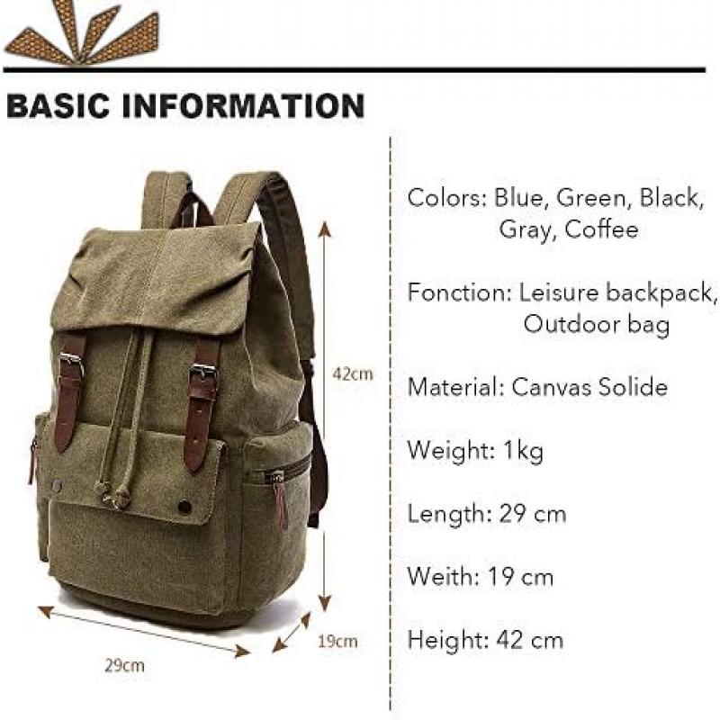 Rufun Canvas Backpack Vintage Laptop Backpack Large Capacity Travel Hiking Daypack Unisex Bag