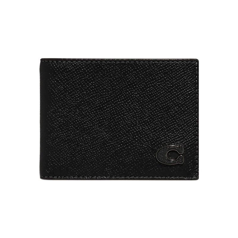 

COACH Billfold Wallet 10 Solid Color Logo Cross Pattern Cow Leather Card Holder Wallet Men s Black чорний