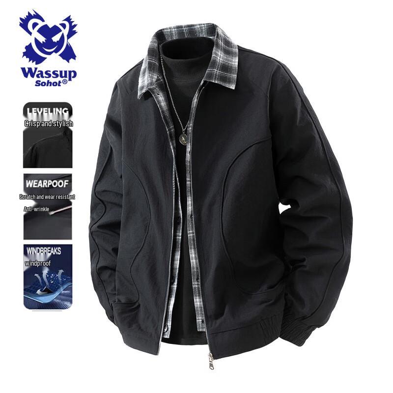 Wassup Sohot Men's Faux Layered Color-Block Bomber Jacket