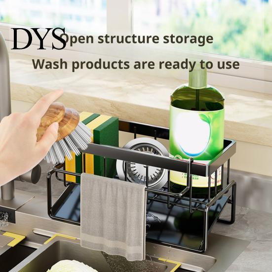 Compact Kitchen Storage Rack Sink Caddy Sponge Holder with Draining Tray Strong Load-Bearing Space-saving Solution Corrosion-Resistant Hollow
