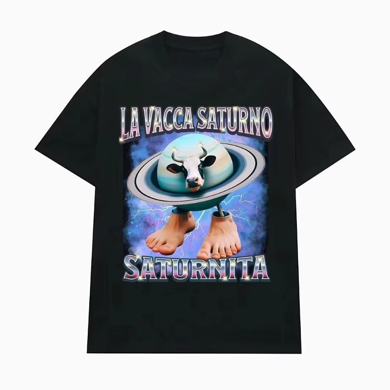 La Vacca Saturno Saturnita Забавная корова мем футболки для мужчин женщин Харадзюку хип-хоп юмор футболка летние топы европейский размер свободная футболка S