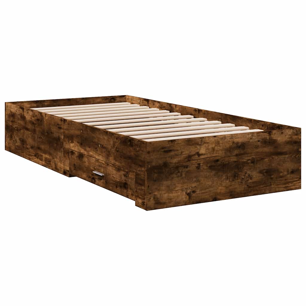 Bed Frame with Drawers Smoked Oak 75 x 190 cm Wood Based Material