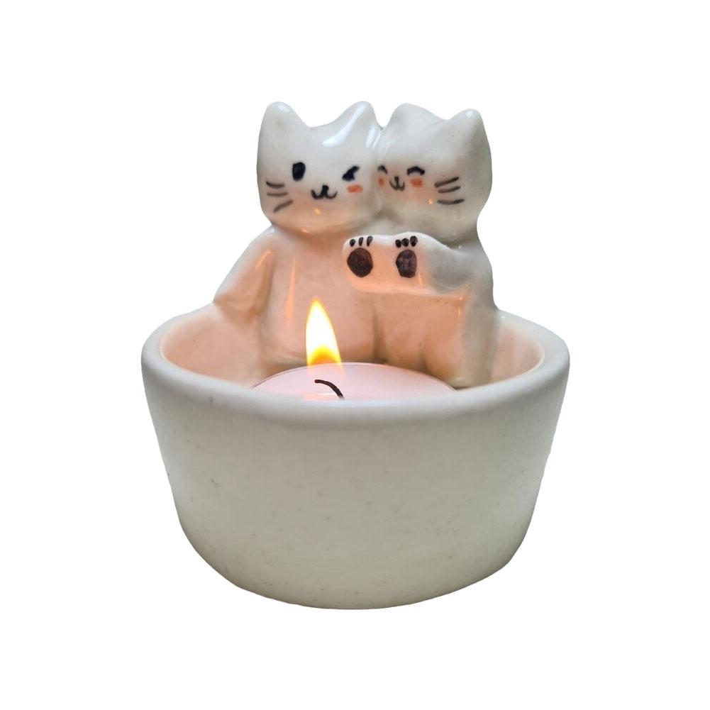 Cute Kitten Candle Holder Warming Paws Cartoon Candle Holder Funny Creative Lovely Scented Heat Resistant Crafts Home Decoration