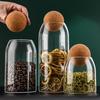 High Borosilicate Glass Storage Jar with Wooden Ball Cork for Tea or Coffee Beans