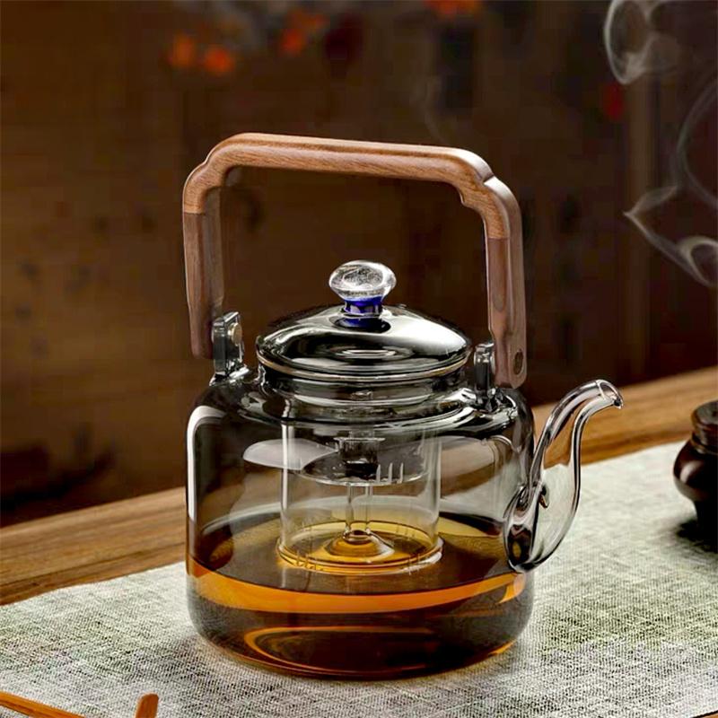 1500ML Starry Sky Lid Glass Teapot With Wooden Beam Steaming and Cookig Tea Pot With Infsuer Kungfu Tea Set Teaware