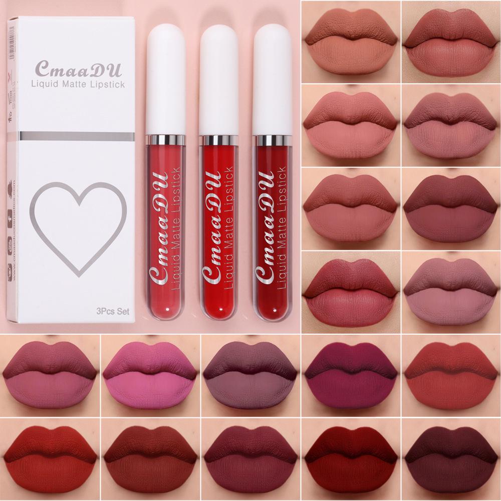 CmaaDu 3-Piece Matte Velvet Lip Gloss Set – Non-Stick & Long-Lasting Cosmetics 2# (Export Only)